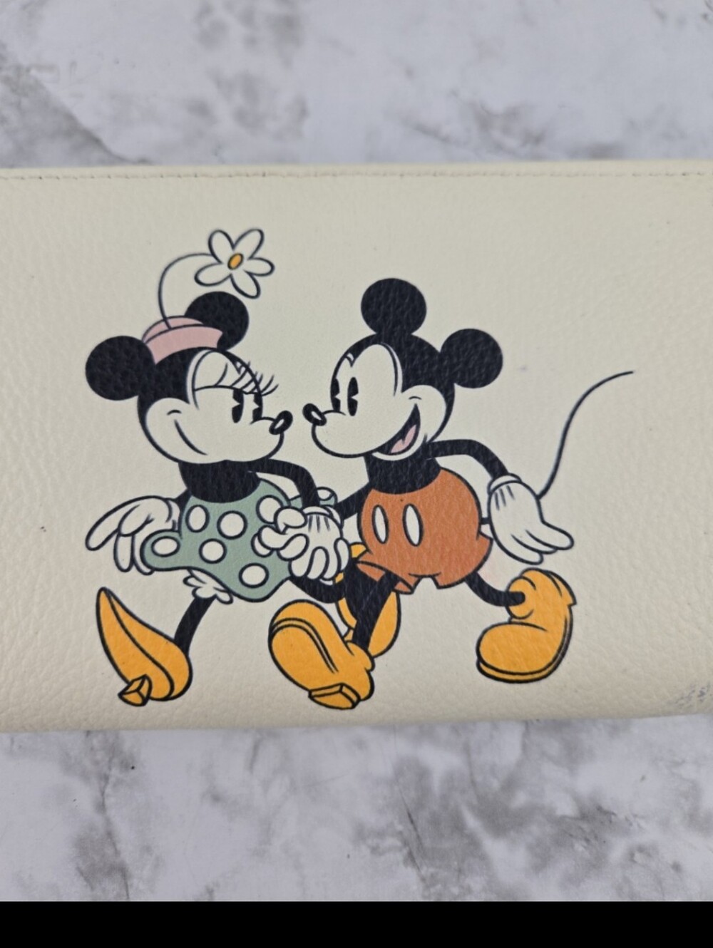 Mickey & Minnie Printed Wallet Clutch in Ivory with Yellow Accents